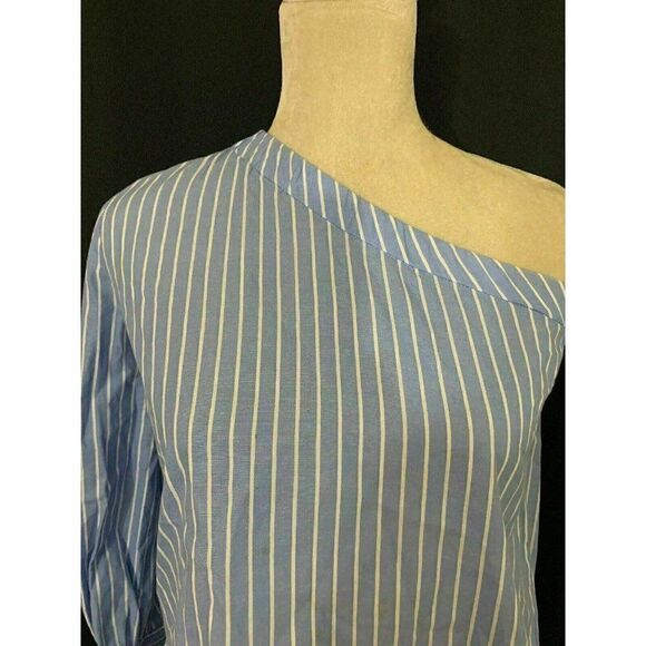 Renamed Blue White Striped Long Sleeve Cold Shoulder Top Cotton Small - Picture 2 of 7